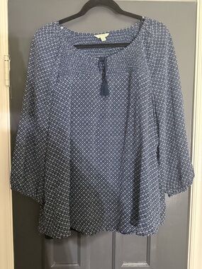 Sonoma Navy Diamond-Print Peasant Blouse